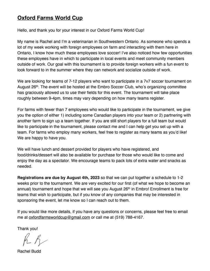 Oxford Farms World Cup - Information Note Oxford Farms World Cup - Information Note