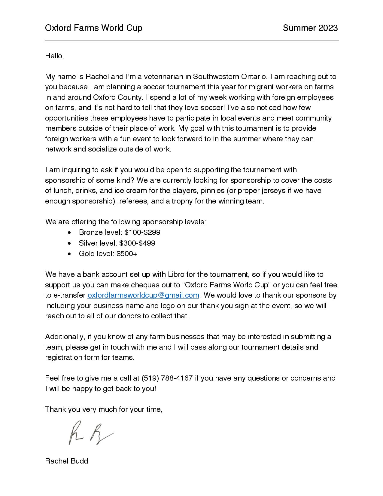Oxford Farms World Cup - Sponsorship Form Oxford Farms World Cup - Sponsorship Form